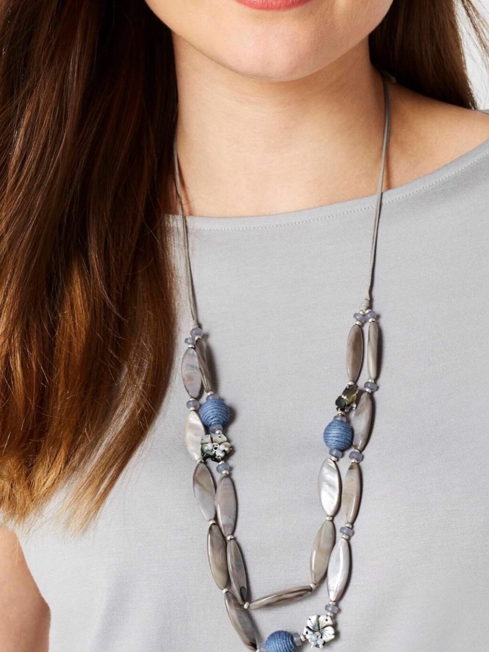 J. Jill Grey Mother-of-Pearl Necklace with Blue Bead Accents